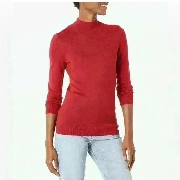 Amazon Essentials Lightweight Mockneck Red Sweater Item# 6Q - Picture 1 of 9